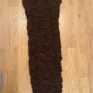 MAJORELLE Brown Ruched Midi Dress